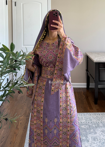 Purple Diamond Long Full Embroidered Thobe