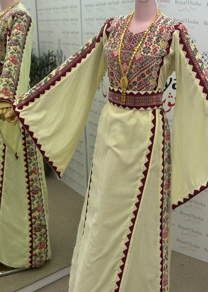 Off White/Cream Simple Floral Long Embroidered Thobe/Dress