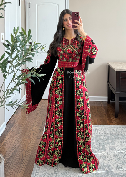 Black Rumaneh Long Full Embroidered Thobe