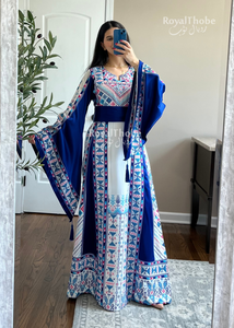 White/Blue Triangle Full Embroidered Thobe 2 White/Blue Triangle Full Embroidered Thobe 2