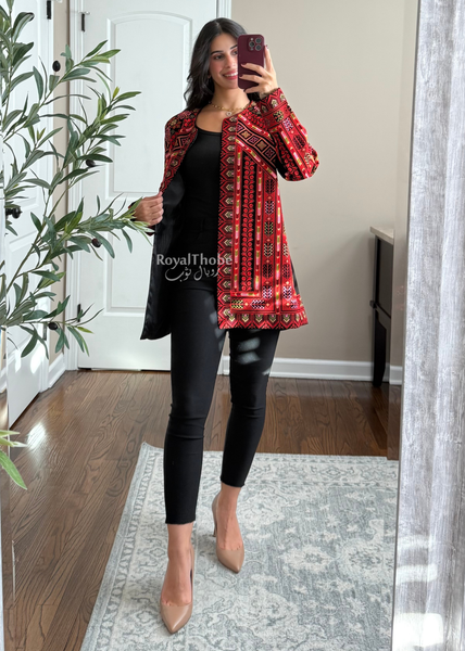 Black/ Red Elegant Embroidered Blazer