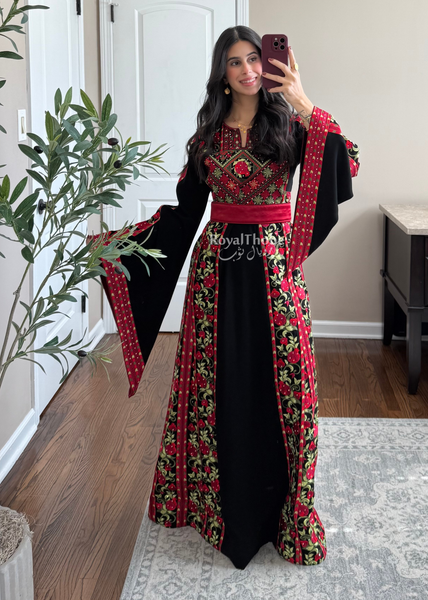 Black Rumaneh Long Full Embroidered Thobe