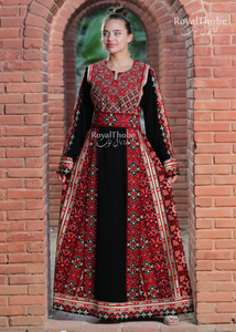 Black/Red Modern Full Sides Long Embroidered Thobe