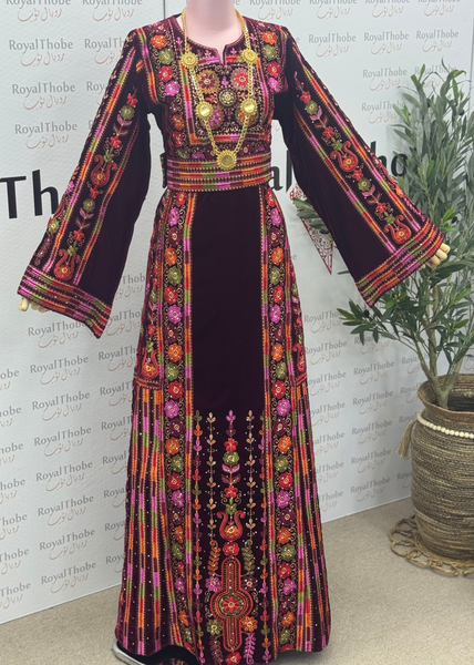 Velvet Manajel Flower Full Embroidered Thobe