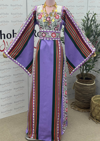 Purple Majdlawe Simple Floral Long Full Embroidered Thobe