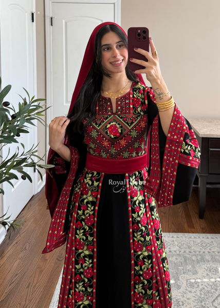 Black Rumaneh Long Full Embroidered Thobe