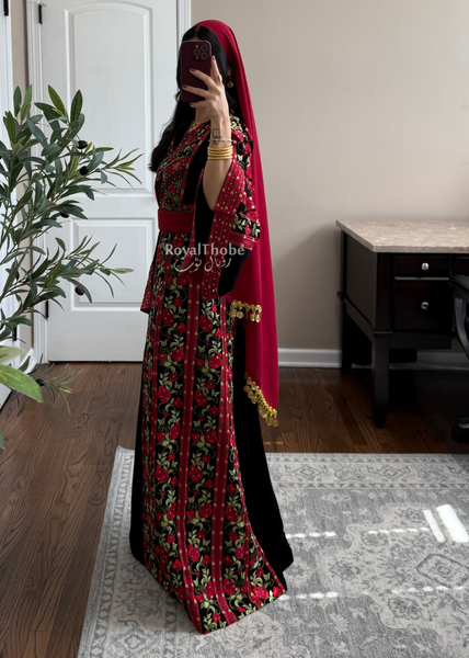 Black Rumaneh Long Full Embroidered Thobe