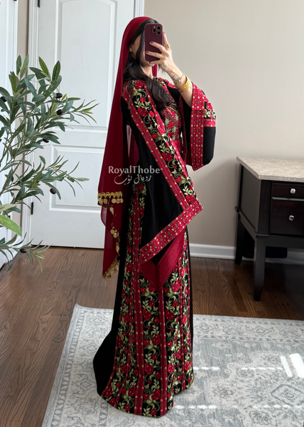 Black Rumaneh Long Full Embroidered Thobe