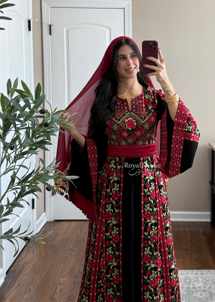 Black Rumaneh Long Full Embroidered Thobe