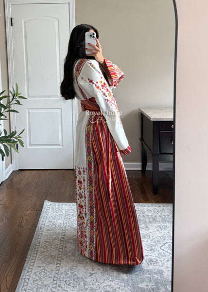 Sunset White/Orange Saya Maleka Full Embroidered Thobe