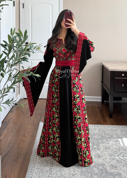 Black Rumaneh Long Full Embroidered Thobe