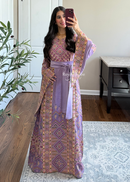 Purple Diamond Long Full Embroidered Thobe