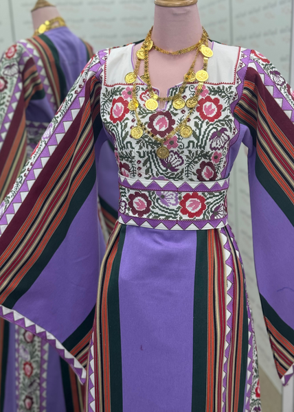 Purple Majdlawe Simple Floral Long Full Embroidered Thobe