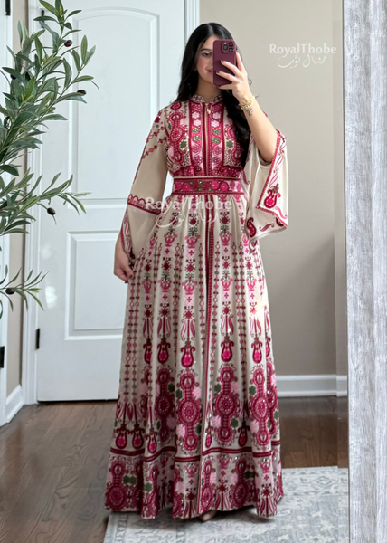 Bridal Dark Beige/Burgundy And Pink Maleka Kaftan