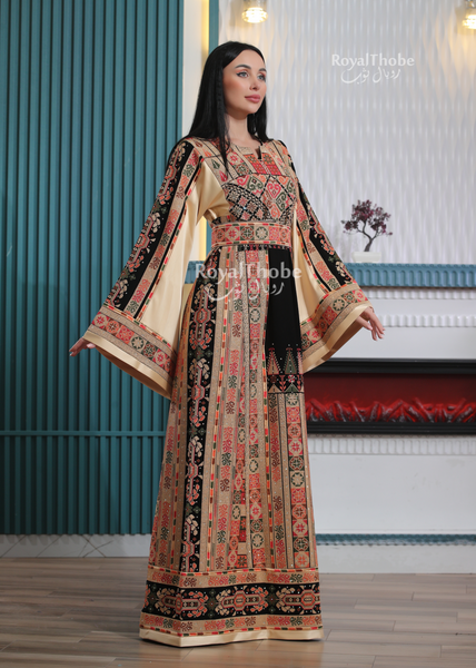 Black/Gold Long Full Embroidered Thobe