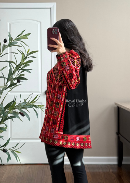 Black/ Red Elegant Embroidered Blazer