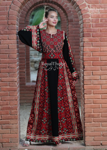 Black/Red Modern Full Sides Long Embroidered Thobe