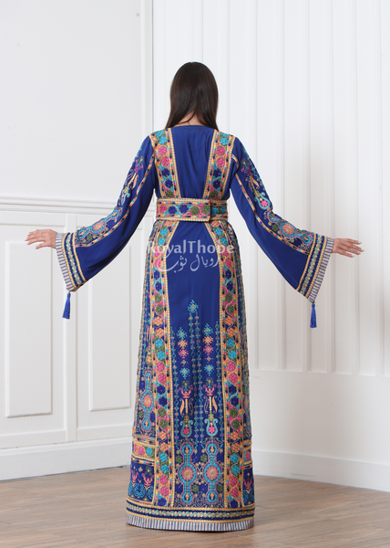 Royal Blue Malak Kasab Full Embroidered Thobe