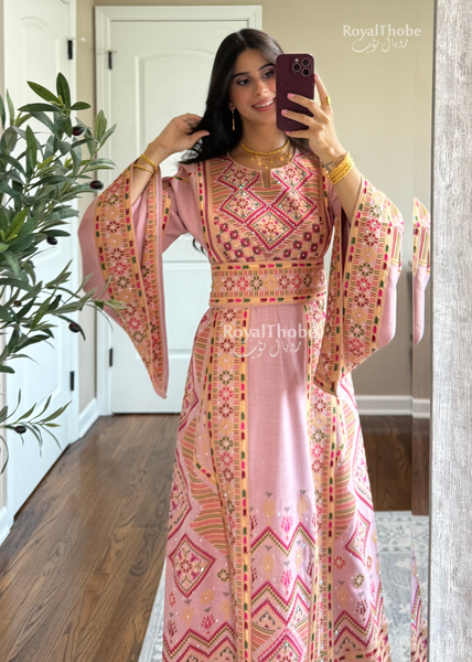 Pink Diamond Long Full Embroidered Thobe