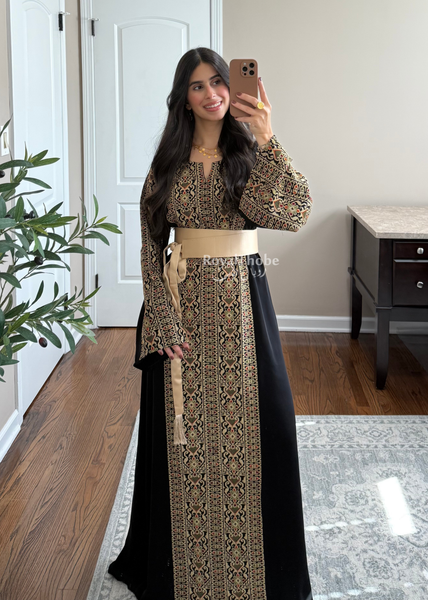 Black/Gold Simple Torath Embroidered Light Thobe
