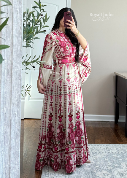 Bridal Dark Beige/Burgundy And Pink Maleka Kaftan