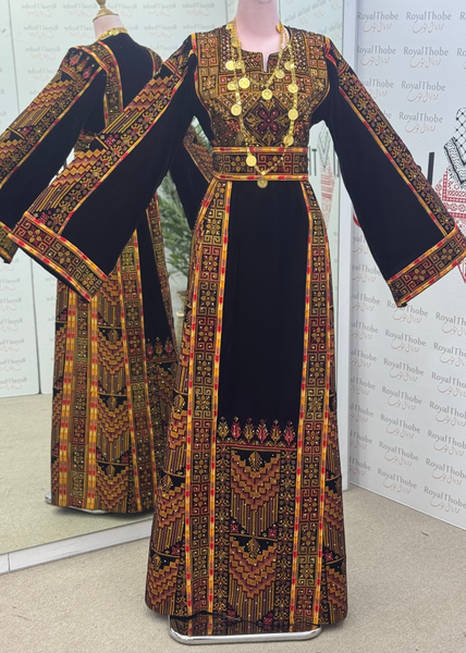 Velvet Brown Modern Long Full Embroidered Thobe