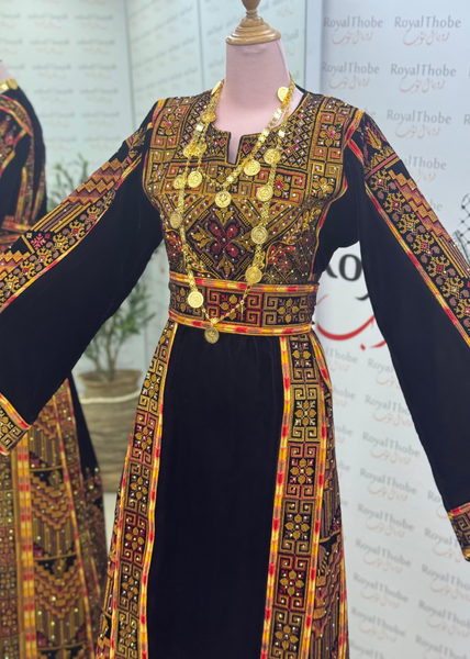 Velvet Brown Modern Long Full Embroidered Thobe