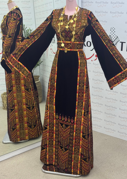 Velvet Brown Modern Long Full Embroidered Thobe