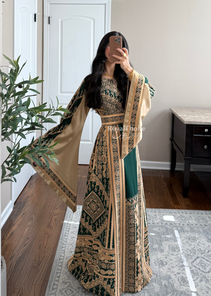 Olive Green Malekah Full Embroidered Thobe