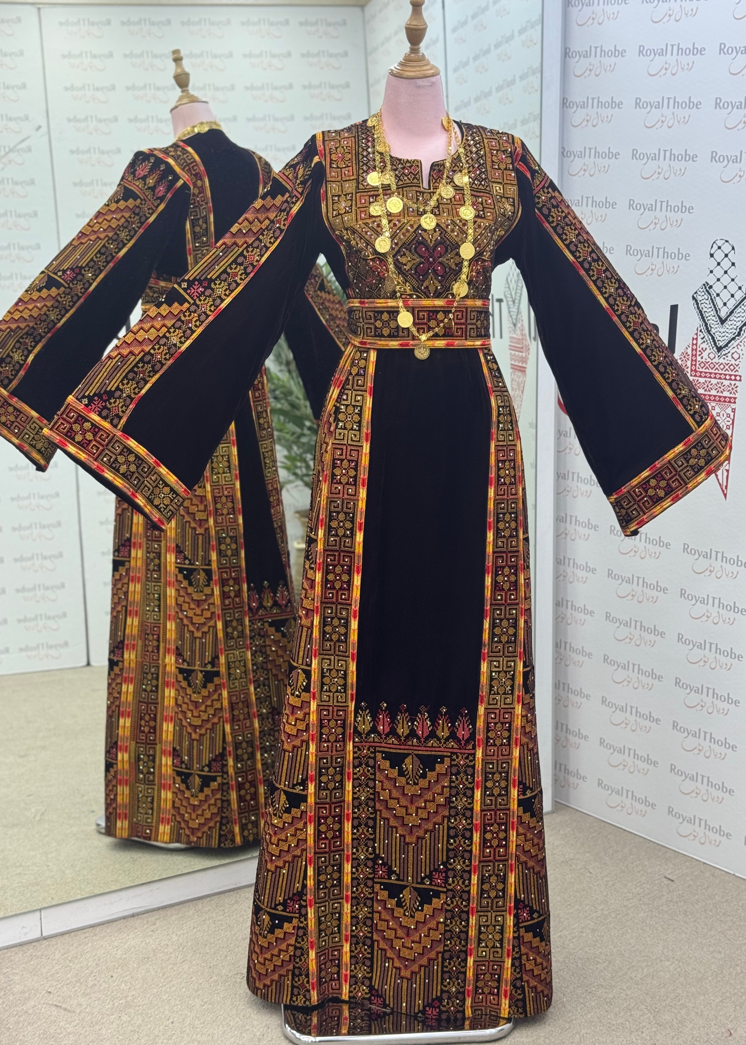 Velvet Brown Modern Long Full Embroidered Thobe