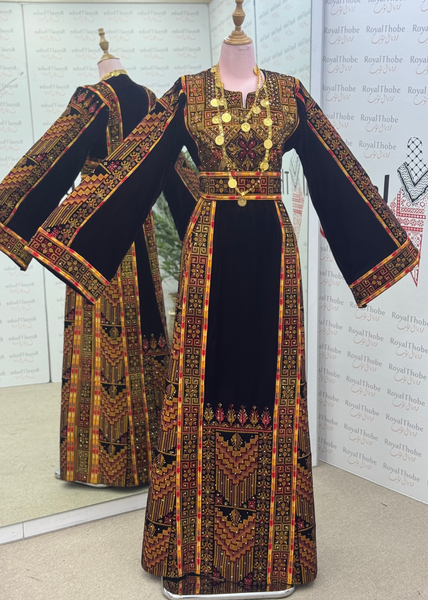 Velvet Brown Modern Long Full Embroidered Thobe