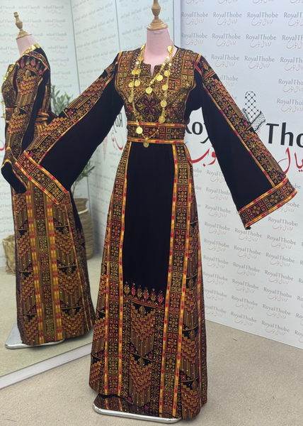 Velvet Brown Modern Long Full Embroidered Thobe