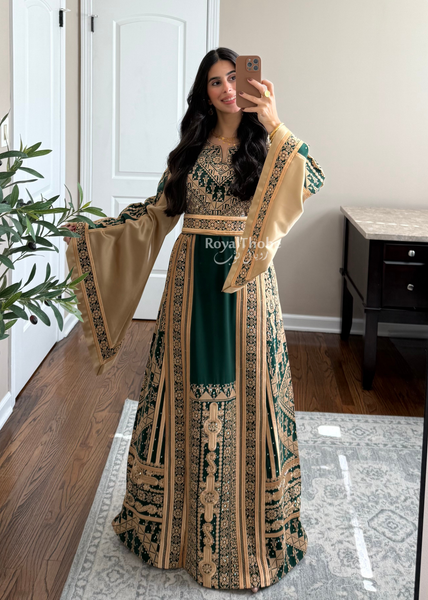 Olive Green Malekah Full Embroidered Thobe