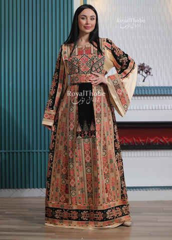 Black/Gold Long Full Embroidered Thobe