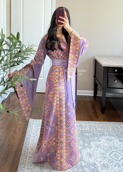 Purple Diamond Long Full Embroidered Thobe