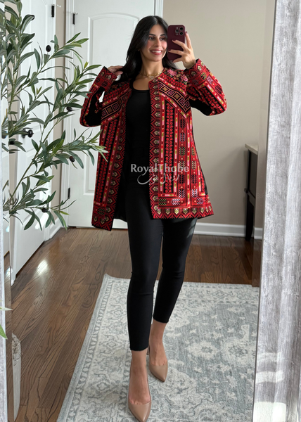 Black/ Red Elegant Embroidered Blazer