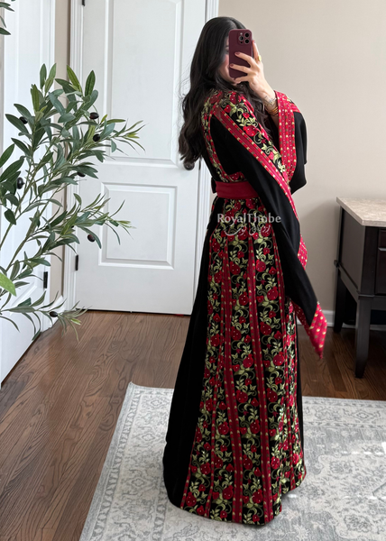 Black Rumaneh Long Full Embroidered Thobe