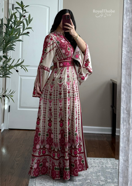 Bridal Dark Beige/Burgundy And Pink Maleka Kaftan