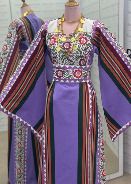 Purple Majdlawe Simple Floral Long Full Embroidered Thobe