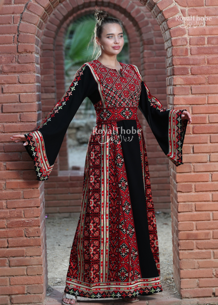 Black/Red Modern Full Sides Long Embroidered Thobe