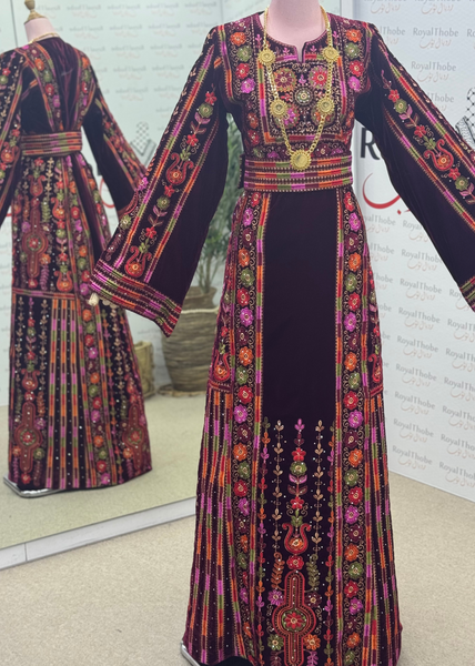 Velvet Manajel Flower Full Embroidered Thobe
