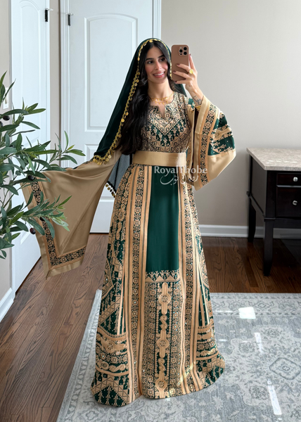 Olive Green Malekah Full Embroidered Thobe