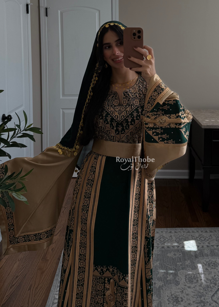 Olive Green Malekah Full Embroidered Thobe