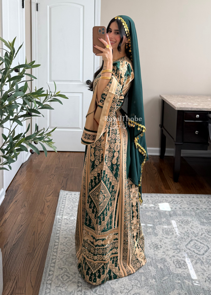 Olive Green Malekah Full Embroidered Thobe