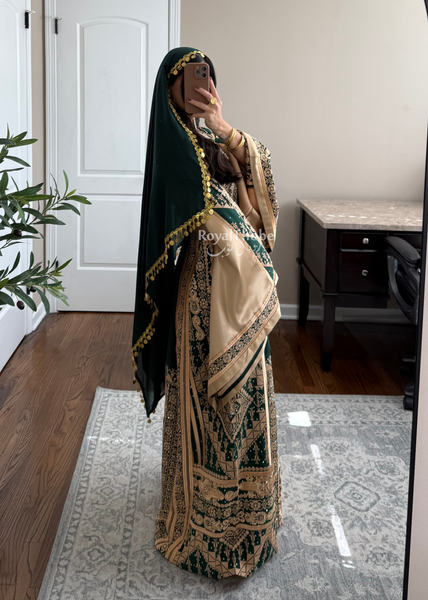 Olive Green Malekah Full Embroidered Thobe