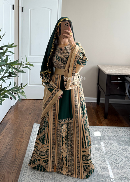 Olive Green Malekah Full Embroidered Thobe