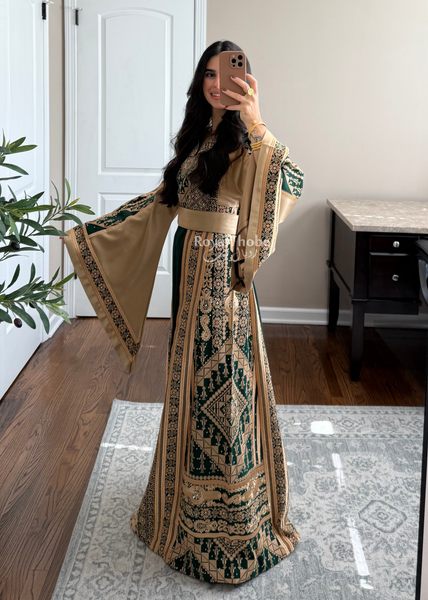 Olive Green Malekah Full Embroidered Thobe