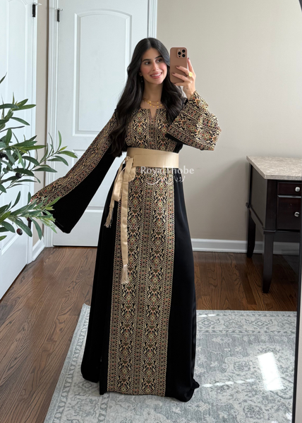 Black/Gold Simple Torath Embroidered Light Thobe
