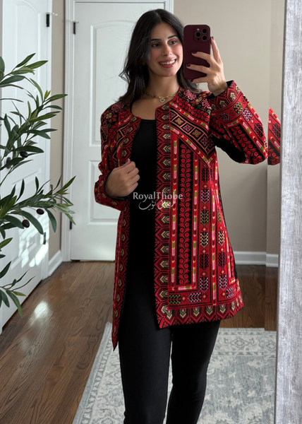 Black/ Red Elegant Embroidered Blazer