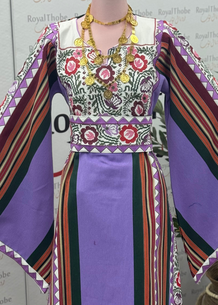 Purple Majdlawe Simple Floral Long Full Embroidered Thobe